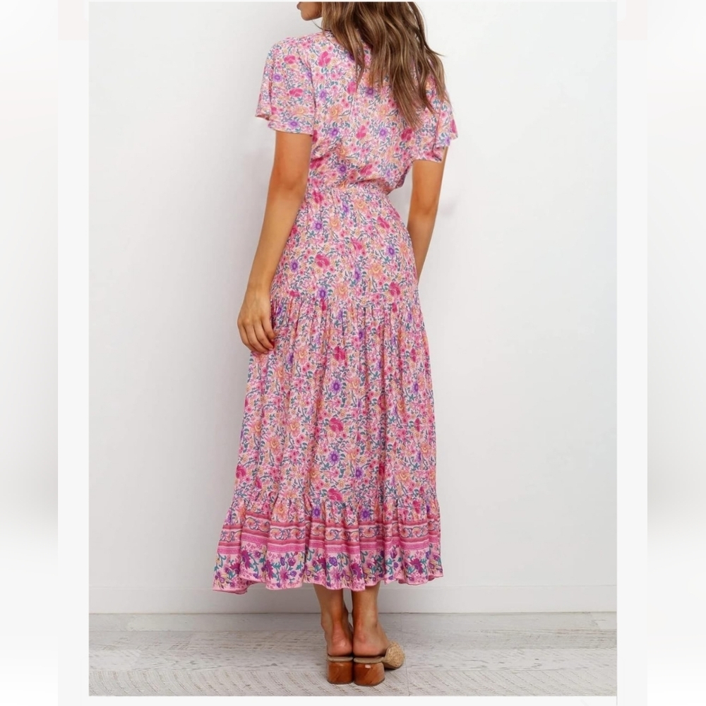 R. VIVIMOS Floral Pink Maxi Dress L - Picture 2 of 7